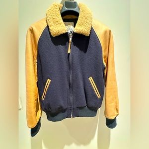 Club Monaco x Golden Bear Wool Varsity Jacket Blue/Tan - Medium